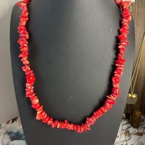 Vintage Red Coral Slip Over Necklace & Coral Bracelet D7